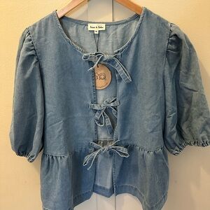 Anna & Ava Blue Bow Accent Blouse